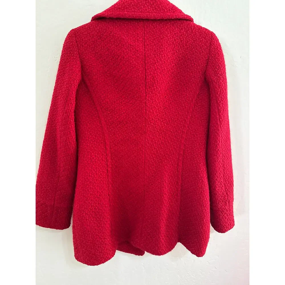 Trina Turk Red Boucle Wool Pea coat -Size 2